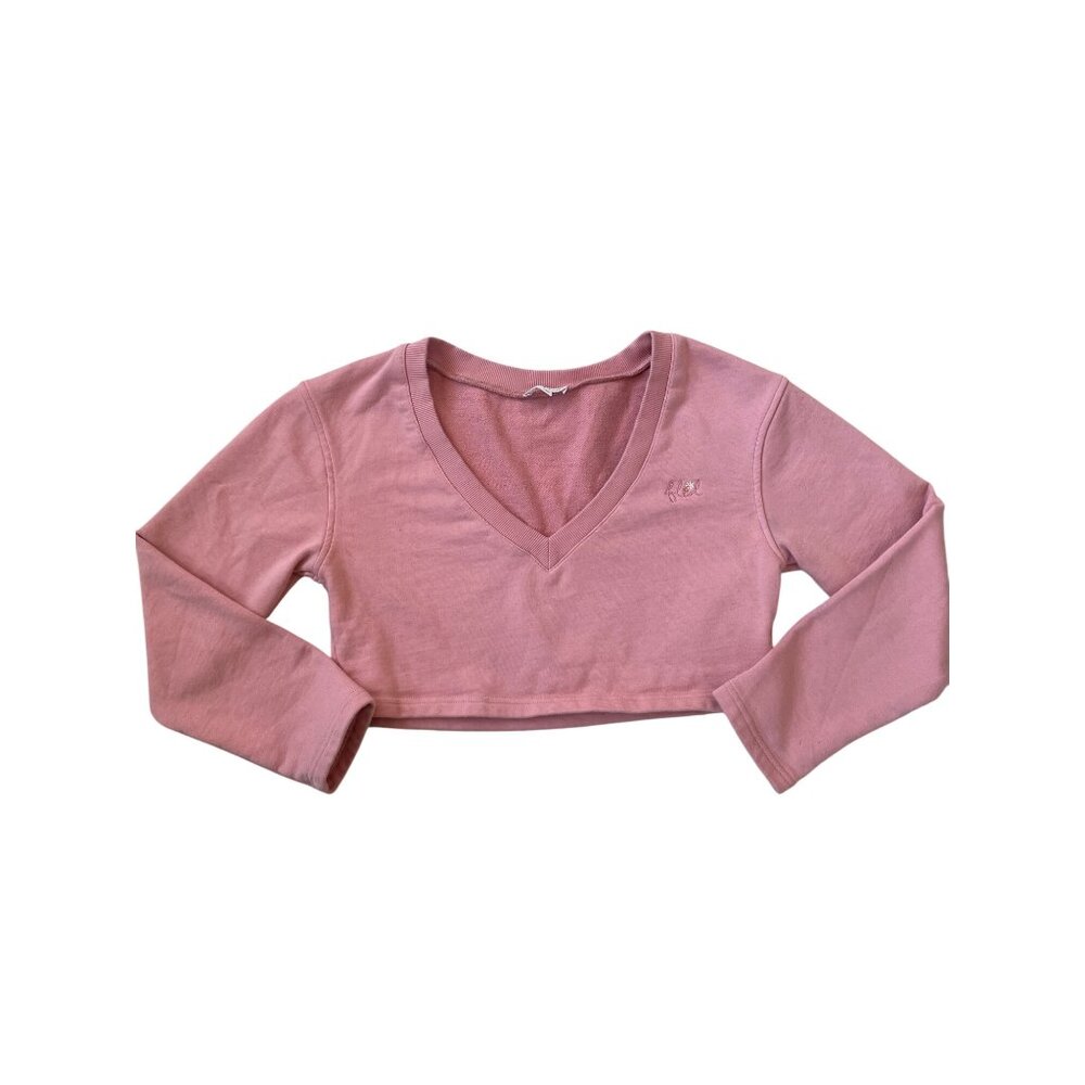 For Love and Lemons Women's XS Josie Pink Cropped V-neck Logo Lounge Sweatshirt